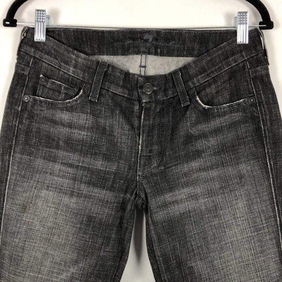 7 for All Mankind 5 pocket distressed embroidered black wash flare leg jeans 28 - Picture 3 of 7